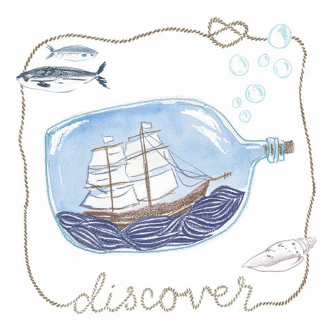 Ship in a Bottle Discover White Modern Wood Framed Art Print by Zieve Miller, Sara