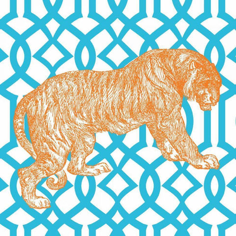 Bright Menagerie Tiger Black Ornate Wood Framed Art Print with Double Matting by Wild Apple Portfolio