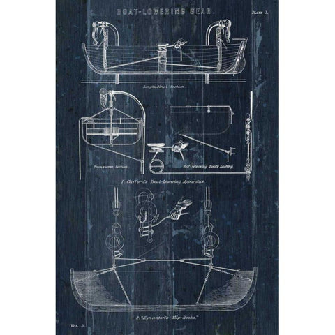Boat Launching Blueprint I Black Modern Wood Framed Art Print by Wild Apple Portfolio