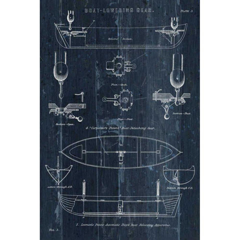 Boat Launching Blueprint II Black Modern Wood Framed Art Print with Double Matting by Wild Apple Portfolio