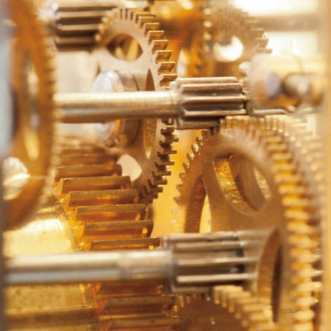 Gilded Gears I Black Ornate Wood Framed Art Print with Double Matting by Marshall, Laura