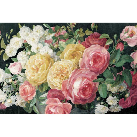 Antique Roses on Black Crop Gold Ornate Wood Framed Art Print with Double Matting by Nai, Danhui