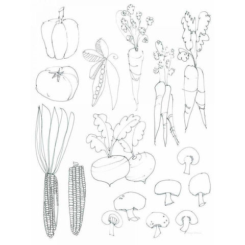 Line Art Veggies Crop Black Modern Wood Framed Art Print with Double Matting by Tillmon, Avery