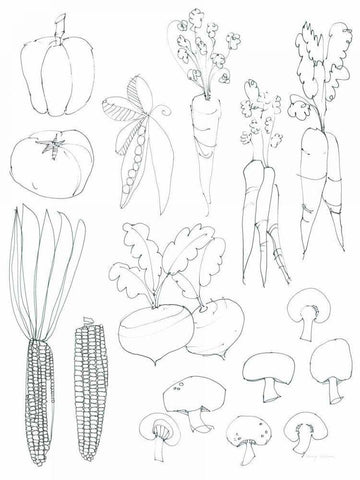 Line Art Veggies Crop White Modern Wood Framed Art Print with Double Matting by Tillmon, Avery