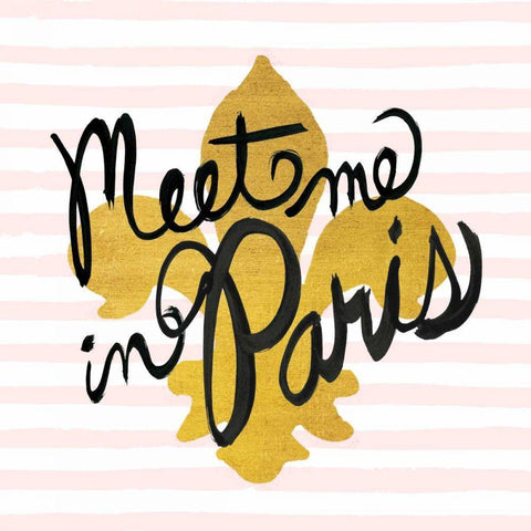 Meet Me in Paris Black and Gold White Modern Wood Framed Art Print with Double Matting by Studio Bella