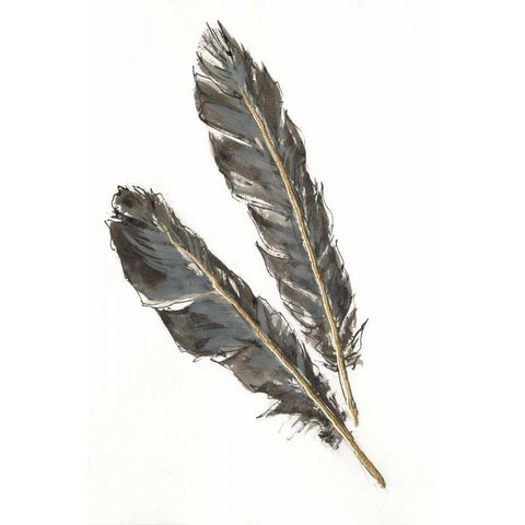 Gold Feathers III on White Gold Ornate Wood Framed Art Print with Double Matting by Paschke, Chris