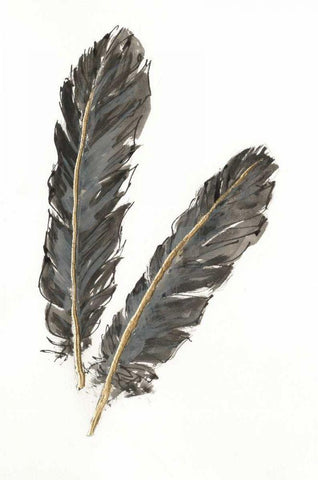 Gold Feathers IV on White Black Ornate Wood Framed Art Print with Double Matting by Paschke, Chris