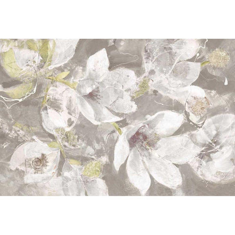 Magnolias in Bloom Greige Black Modern Wood Framed Art Print by Hristova, Albena
