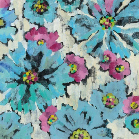 Graphic Pink and Blue Floral I Black Ornate Wood Framed Art Print with Double Matting by Vassileva, Silvia