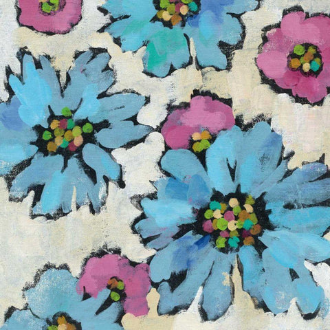 Graphic Pink and Blue Floral II Black Modern Wood Framed Art Print with Double Matting by Vassileva, Silvia