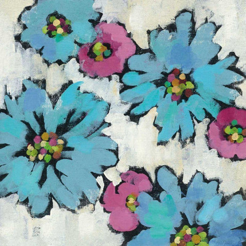 Graphic Pink and Blue Floral III White Modern Wood Framed Art Print with Double Matting by Vassileva, Silvia