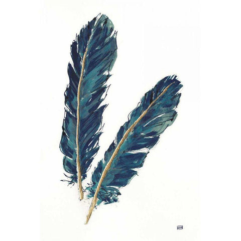Gold Feathers IV Indigo Black Modern Wood Framed Art Print with Double Matting by Paschke, Chris