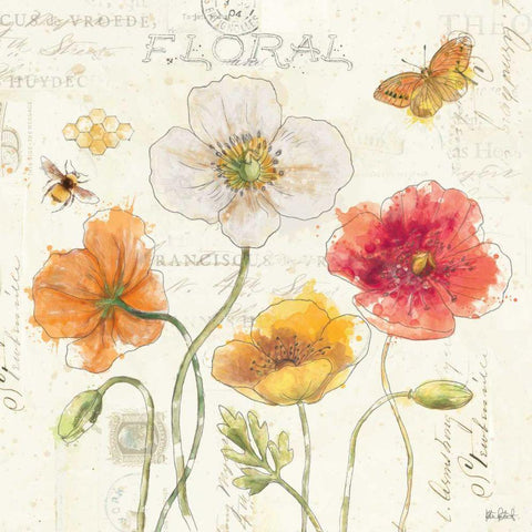 Painted Poppies III Gold Ornate Wood Framed Art Print with Double Matting by Pertiet, Katie