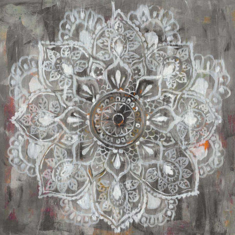 Mandala in Neutral II White Modern Wood Framed Art Print with Double Matting by Nai, Danhui