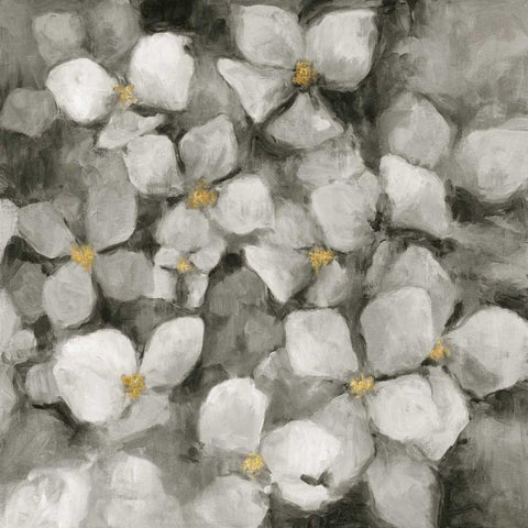 Midnight Neutral Hydrangeas with Gold White Modern Wood Framed Art Print with Double Matting by Hageman, Marilyn