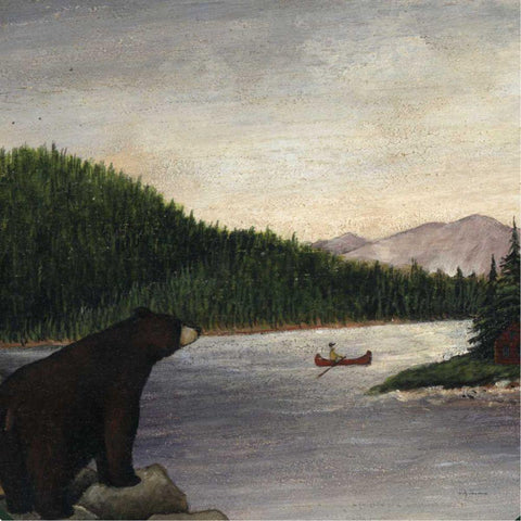 North Woods Bear II White Modern Wood Framed Art Print by Brown, David Carter