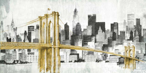 New York Skyline I Yellow Bridge no Words White Modern Wood Framed Art Print with Double Matting by Tillmon, Avery