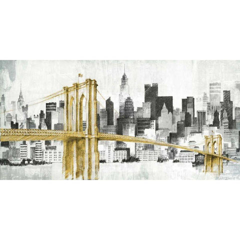 New York Skyline I Yellow Bridge no Words Black Modern Wood Framed Art Print with Double Matting by Tillmon, Avery