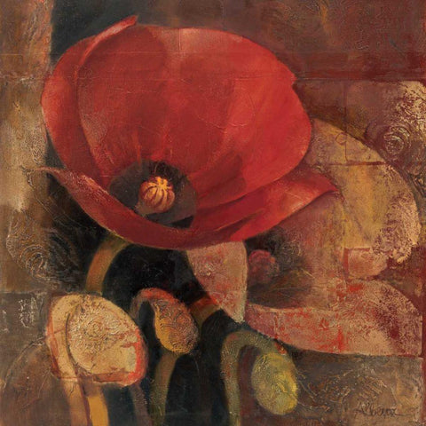 Poppy Reflection Black Ornate Wood Framed Art Print with Double Matting by Hristova, Albena