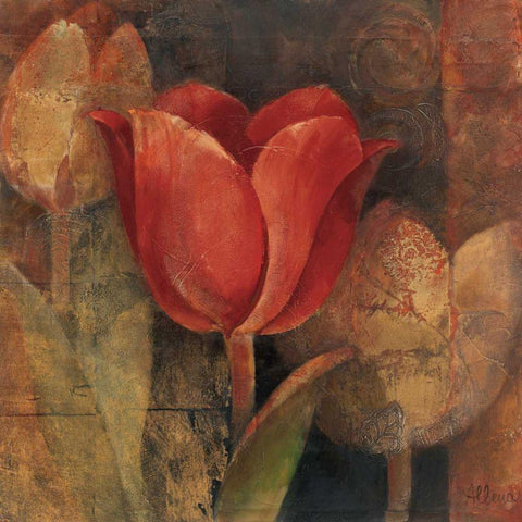 Tulip Reflection Black Modern Wood Framed Art Print by Hristova, Albena
