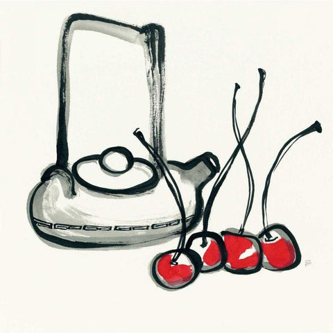 Tea and Cherries White Modern Wood Framed Art Print by Paschke, Chris