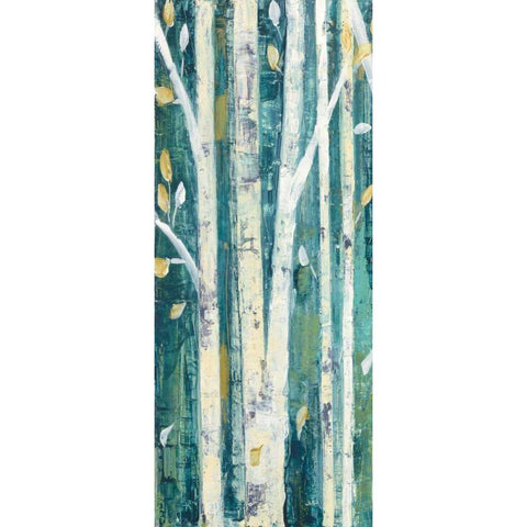 Birches in Spring Panel I Black Modern Wood Framed Art Print with Double Matting by Purinton, Julia