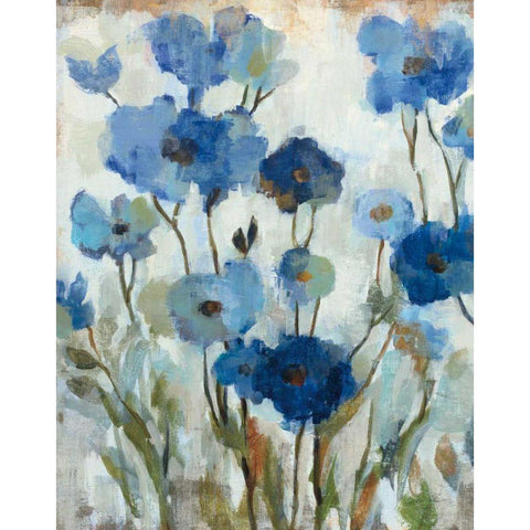 Abstracted Floral in Blue II White Modern Wood Framed Art Print by Vassileva, Silvia