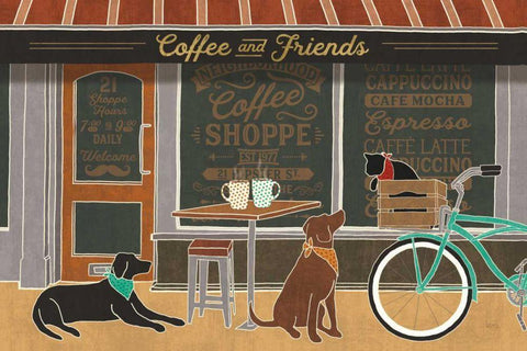 Coffee and Friends I Black Ornate Wood Framed Art Print with Double Matting by Charron, Veronique