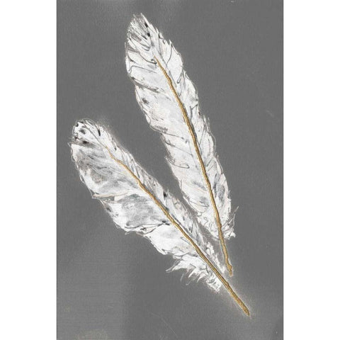 Gold Feathers III on Grey White Modern Wood Framed Art Print by Paschke, Chris