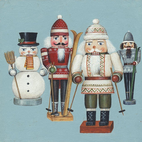 Skier Nutcrackers White Modern Wood Framed Art Print by Brown, David Carter