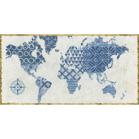 Indigo Gild Map Maki Gold Ornate Wood Framed Art Print with Double Matting by Lovell, Kathrine