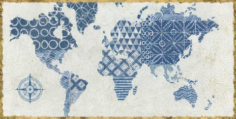 Indigo Gild Map Maki White Modern Wood Framed Art Print with Double Matting by Lovell, Kathrine