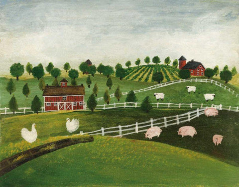 A Day at the Farm I Bright Black Ornate Wood Framed Art Print with Double Matting by Brown, David Carter