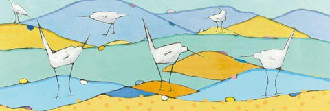 Marsh Egrets I White Modern Wood Framed Art Print with Double Matting by Adams, Phyllis