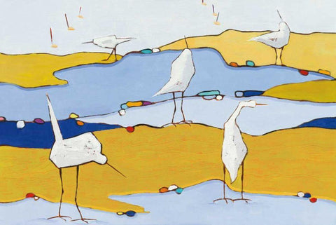 Marsh Egrets VI White Modern Wood Framed Art Print with Double Matting by Adams, Phyllis
