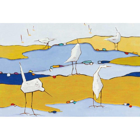 Marsh Egrets VI White Modern Wood Framed Art Print by Adams, Phyllis