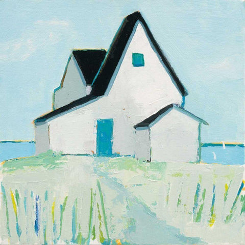 Cottage by the Sea White Modern Wood Framed Art Print with Double Matting by Adams, Phyllis