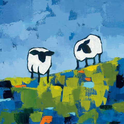 Two Sheep White Modern Wood Framed Art Print by Adams, Phyllis