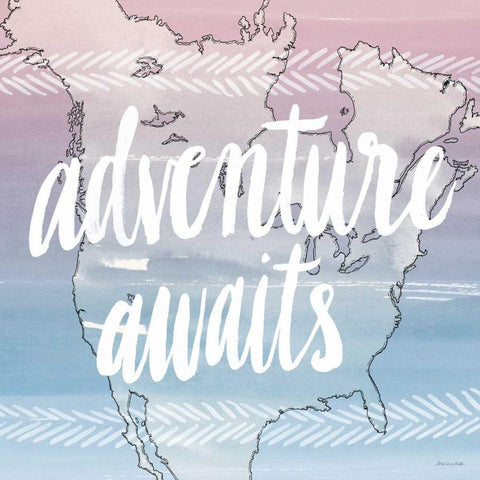 World Traveler Adventure Awaits White Modern Wood Framed Art Print with Double Matting by Miller, Sara Zieve