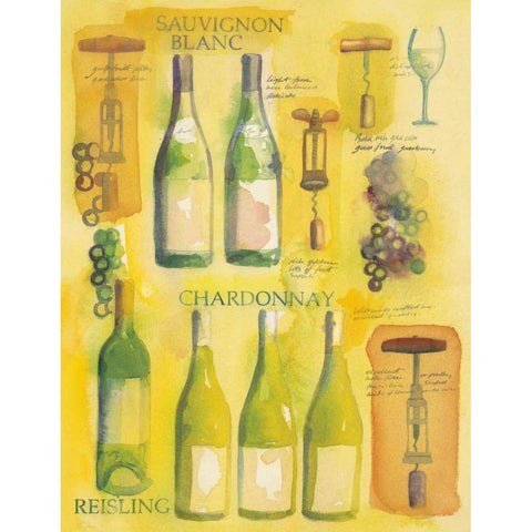 White Wine Collage Black Modern Wood Framed Art Print with Double Matting by Clark, Michael