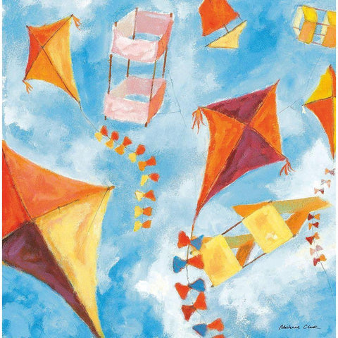 Kites Black Modern Wood Framed Art Print with Double Matting by Clark, Michael