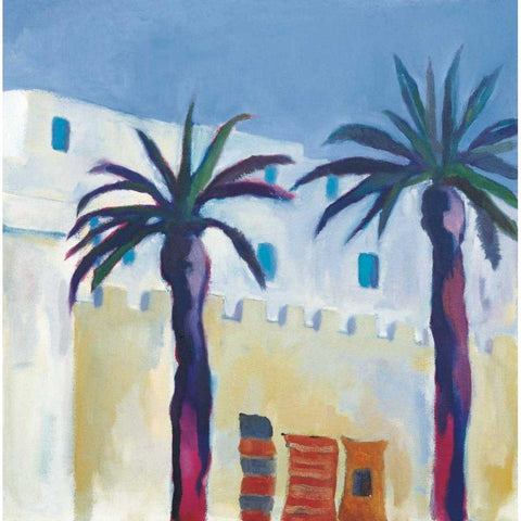 Palm Trees and Rugs Gold Ornate Wood Framed Art Print with Double Matting by Clark, Michael