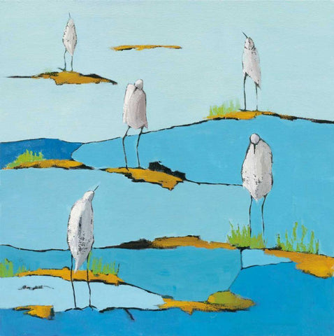 Beach Bums v2 White Modern Wood Framed Art Print with Double Matting by Adams, Phyllis