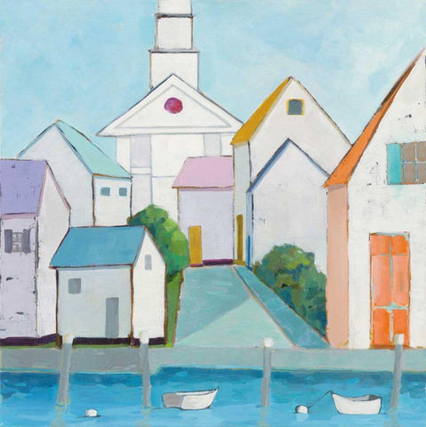 Harbor Town III no Sign White Modern Wood Framed Art Print with Double Matting by Adams, Phyllis