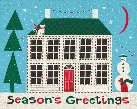 Jolly Holiday Home on Blue Black Ornate Wood Framed Art Print with Double Matting by Mullan, Michael