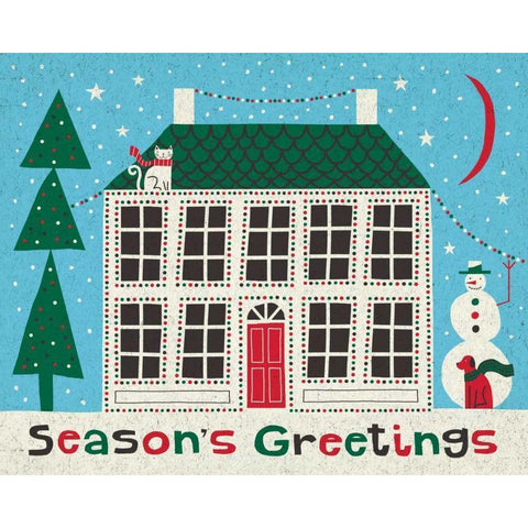 Jolly Holiday Home on Blue Black Modern Wood Framed Art Print by Mullan, Michael