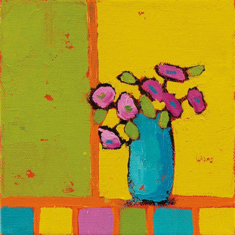 Turquoise Vase Bright Black Modern Wood Framed Art Print by Adams, Phyllis