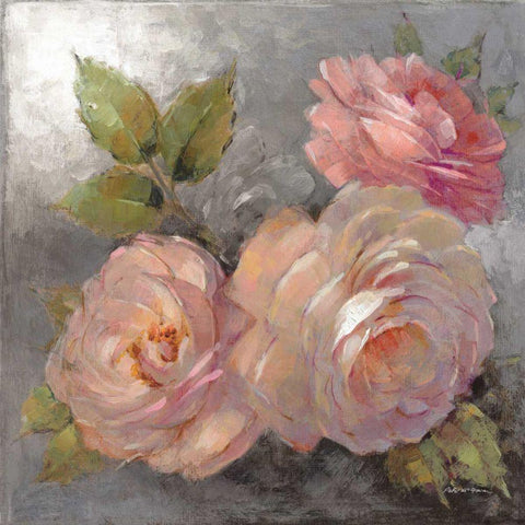 Roses on Gray II Crop Gold Ornate Wood Framed Art Print with Double Matting by McGowan, Peter
