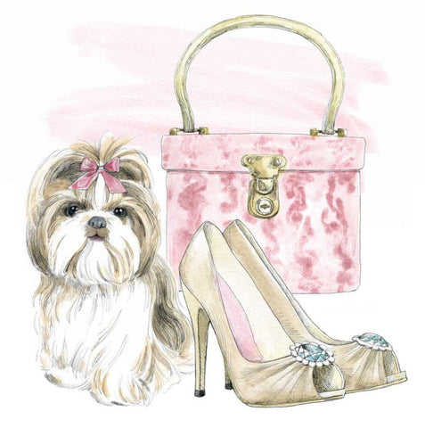 Glamour Pups II White Modern Wood Framed Art Print with Double Matting by Grove, Beth