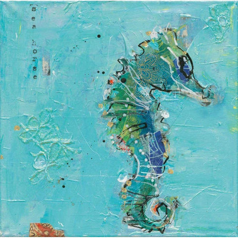 Little Seahorse Blue Black Modern Wood Framed Art Print with Double Matting by Day, Kellie